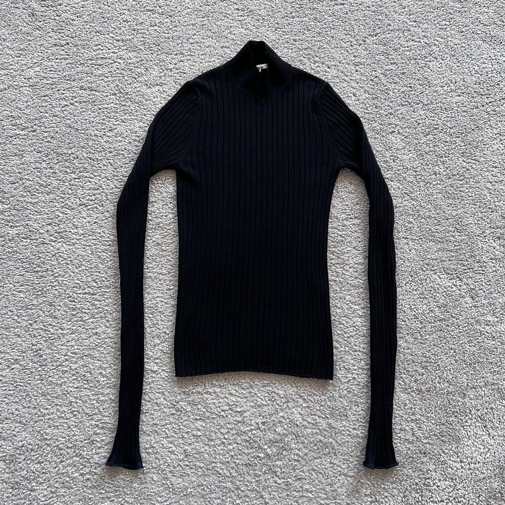 Acne Studios Ribbed Knit Mock Neck Sweater Womens S Black Slim Fitted Pullover